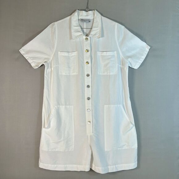 Sundance Linen Romper Womens M Button Short Sleeve Linen Blend White‎ - Picture 1 of 11